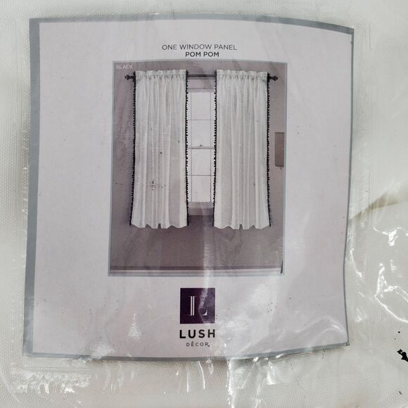 Lush Decor Pom Pom 50" x 63" Rod Pocket Window Curtain, 1 Panel in Black/White - Picture 7 of 7